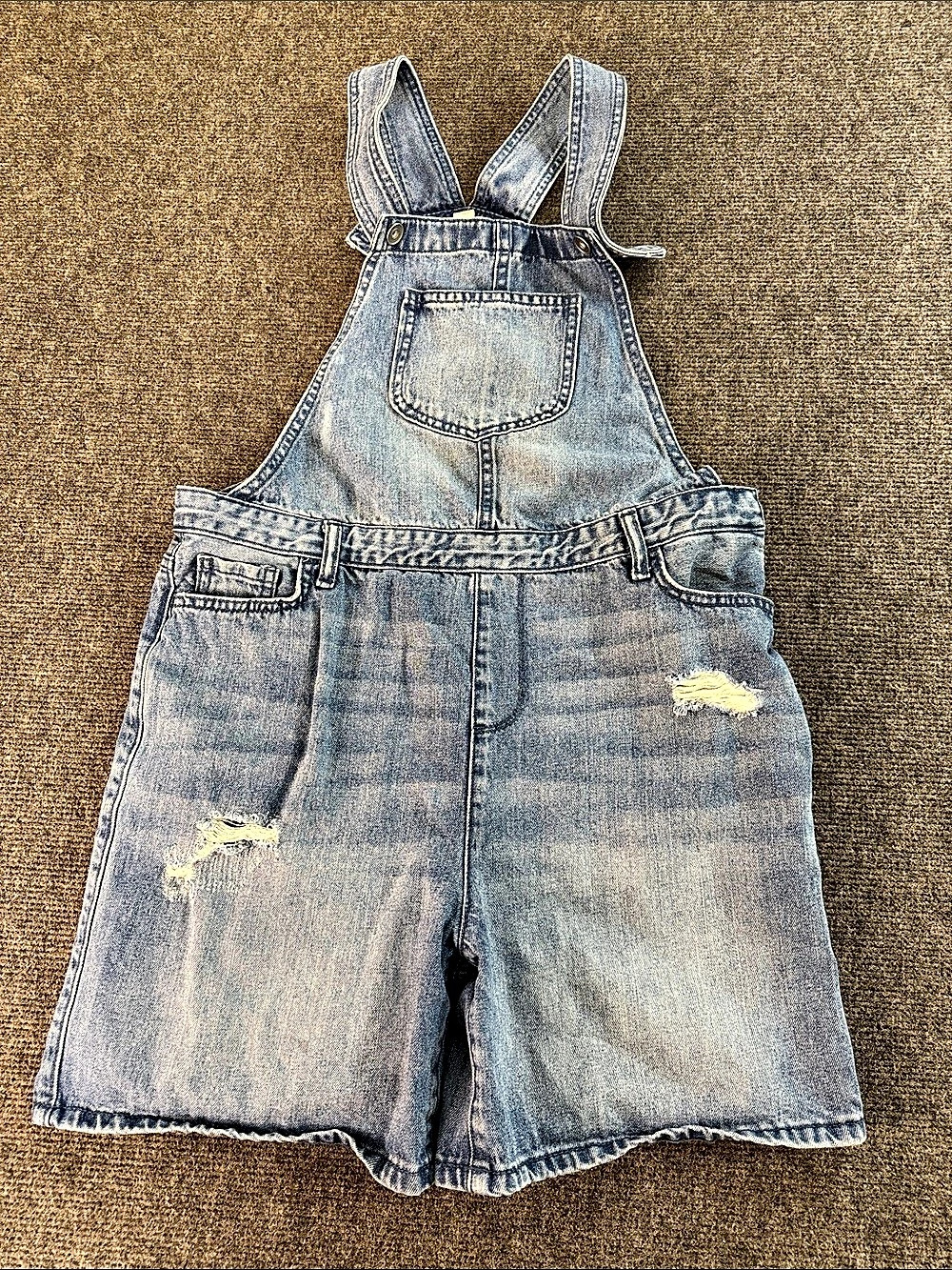Plae Girls Size 16 Distressed Denim Short Overalls